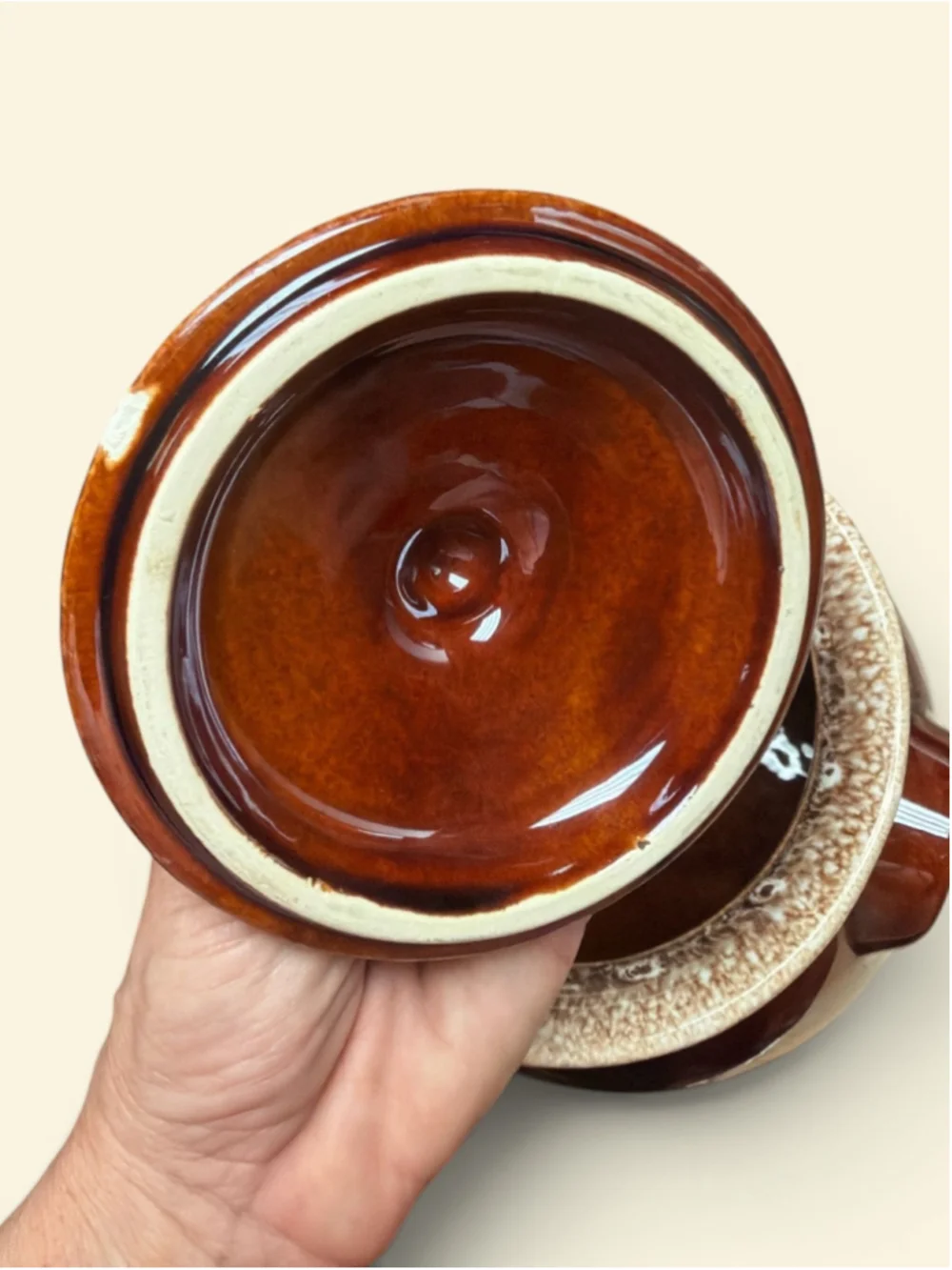 Vintage Hull Oven Proof Bean Pot w Lid Brown Drip Glaze USA 7” Farmhouse Crock